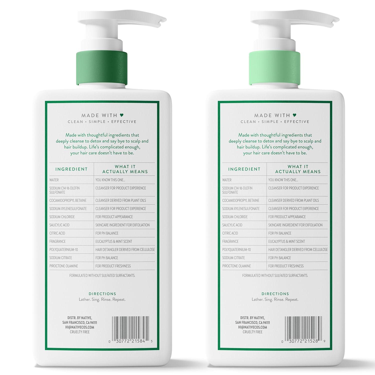 Native Shampoo Back Label Native Scalp Detox Shampoo and Conditioner, Eucalyptus & Mint ...