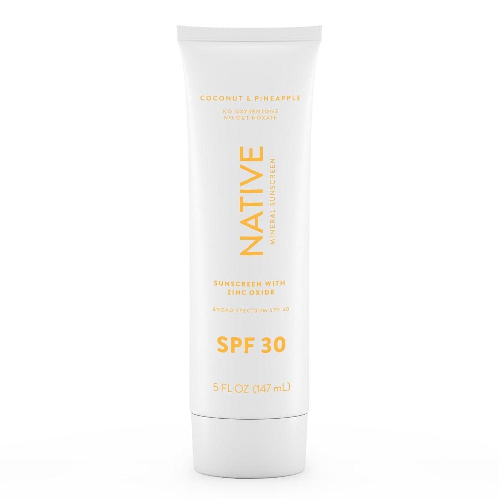imageNative Sunscreen SPF 30 Zinc Oxide Dermatologist Tested Suitable for Sensitive Skin amp Hawaii Compliant 5 Ounces  Pineapple amp Coconut Scent Sun Protection Lotion Lightweight amp SmoothCoconut  Pineapple  5 oz