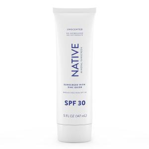 Native Sunscreen SPF 30, Zinc Oxide Dermatologist Tested Suitable for Sensitive Skin & Hawaii Compliant, 5 Ounces | Pineapple & Coconut Scent Sun Protection Lotion, Lightweight & Smooth(Unscented  5 oz)