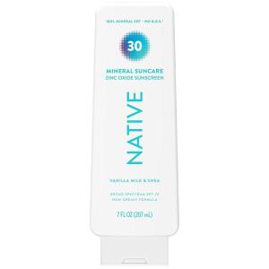 Native Sunscreen Lotion Tropical Breeze Scent, SPF 30, 100% Mineral SPF for Face & Body Broad Spectrum UVA UVB for Men & Women, Suitable for Sensitive Skin & Hawaii Compliant, 7oz(Vanilla Milk & Shea)