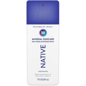 Native Sunscreen Pump Spray Pear & Coconut Water Scent, SPF 30, 100% Mineral SPF for Face & Body Broad Spectrum UVA UVB for Men & Women, 7oz(Unscented)