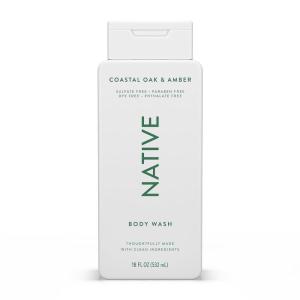 Native Body Wash Contains Naturally Derived Ingredients | For Women & Men, Sulfate, Paraben, & Dye Free Leaving Skin Soft and Hydrating | Grapefruit & Bergamot 18 oz(Coastal Oak & Amber)